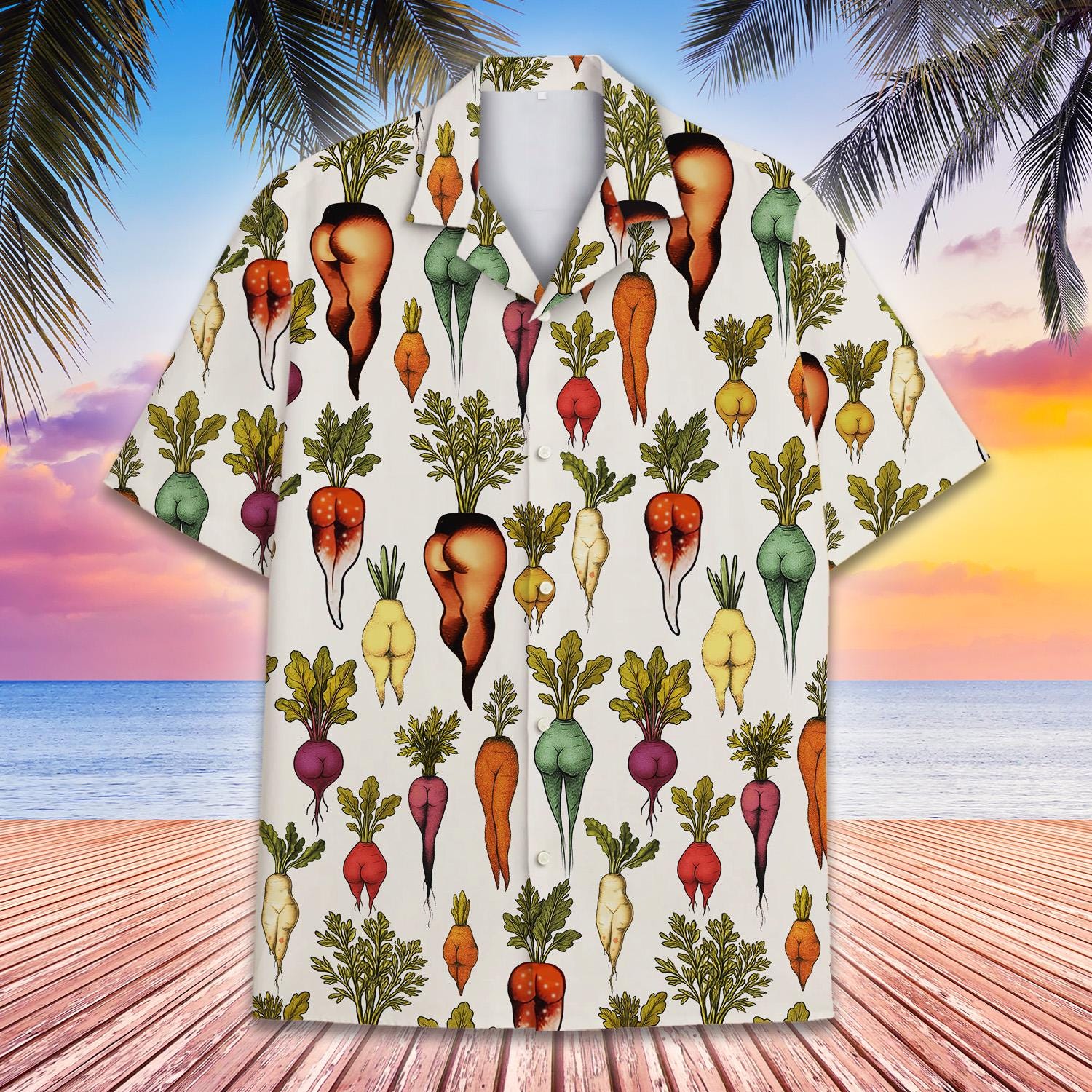 現役薬学生のフリマ 軍鶏 Hawaiian shirt Funny Vegetable Butt Hawaiian Shirt for Men Women Youth, Summer