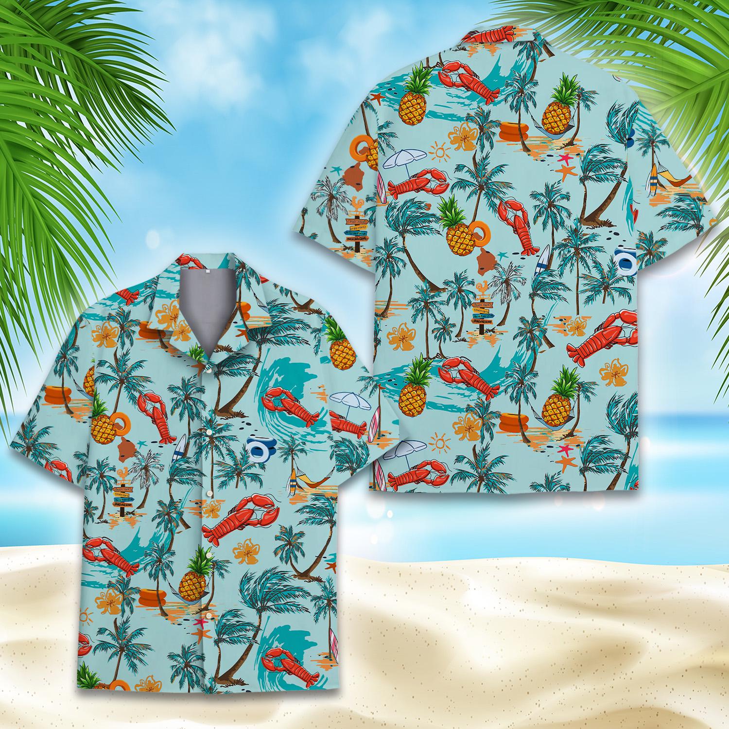 Discover Lobster Pineapple Hawaiian Shirt, Funny Tropical Beach Vacation Shirt, Summer Island Short Sleeve Shirt