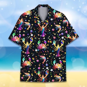 Colorful Lobster Hawaiian Shirt for Men Women Youth, Sea Creature Summer Shirt, Tropical Rainbow Crab Shirt Short Sleeve