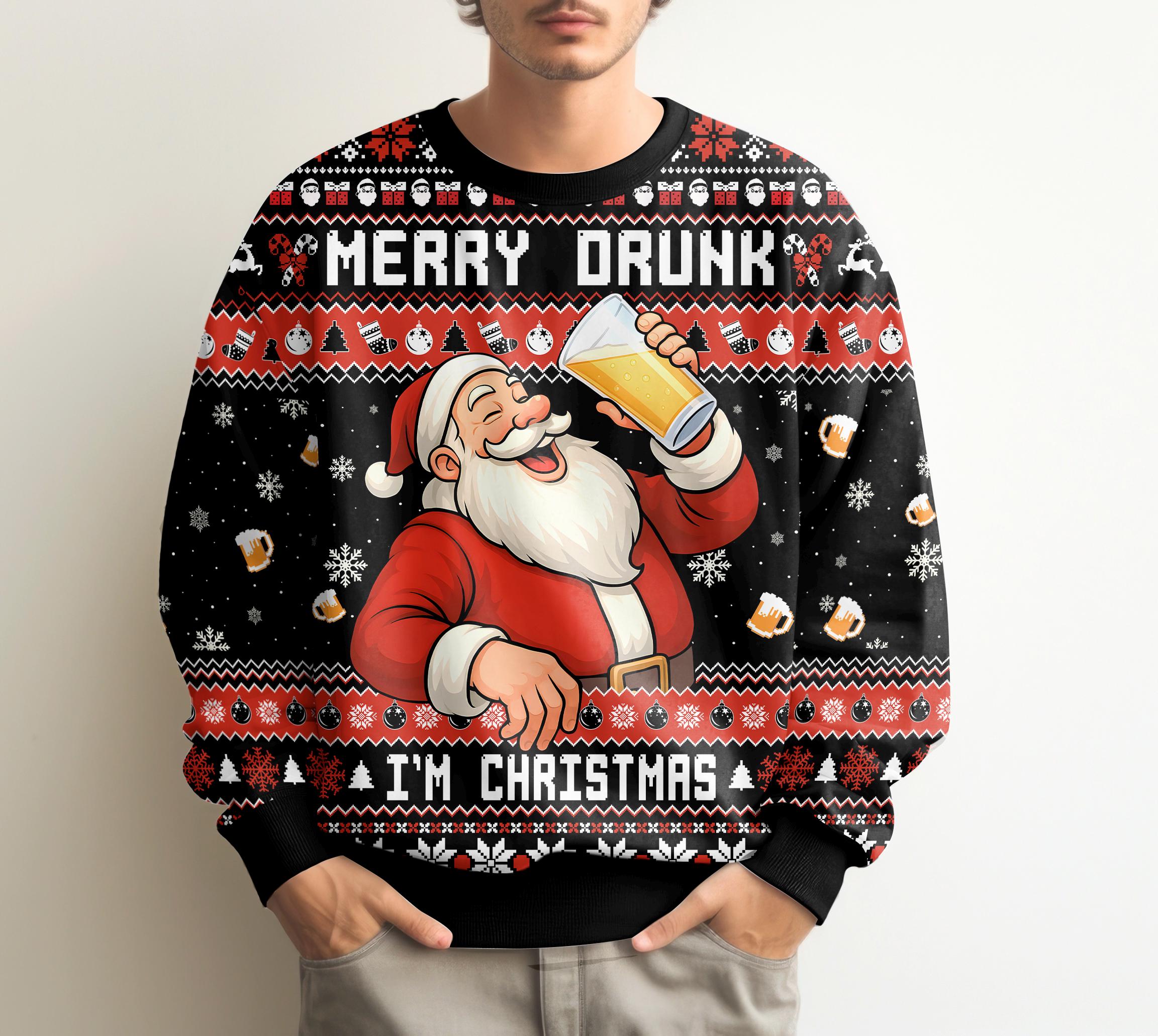 Discover Fake Ugly Christmas Sweater Beer Santa Funny Drinking Xmas Sweatshirt for Craft Beer Lovers