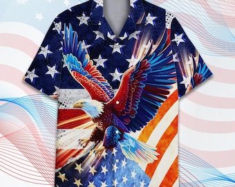 Patriotisches Hawaiihemd Männer Frauen Jugend, 4. Juli Button-Down-Hemd, Kurzarm, Hemd mit amerikanischer Flagge, Outfit zum Unabhängigkeitstag