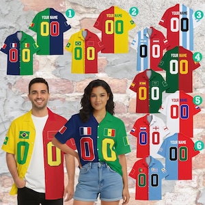 Custom Split Color Hawaii Shirt for Men Women Youth, Personalized Soccer Baseball Jersey, Two Team Flag Design, Custom Name and Number Shirt
