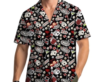 Casino Cocktail Hawaiian Shirt For Men Women, Gambling Button-Down Shirt Short Sleeve, Men's Summer Las Vegas Poker Shirt