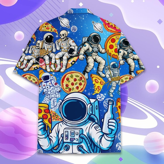 ONE IN A MILLION シャツ SANA Lサイズ Funny Skeleton Astronaut Pizza Hawaiian Shirt for Men Women, Space