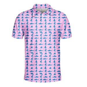 Shark Polo Shirt for Men Women, Ocean Blue Fish Shirt Short Sleeve Button Up, Sea Life Golf Shirt, Cool Shark Print Summer Polo