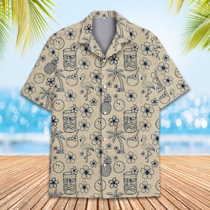 Vintage Tiki Flamingo Hawaiian Shirt Men Women Youth, Tiki Luau Party Outfit, Tropical Button Down Short Sleeve Shirt