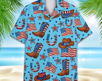 Patriotic Cowboy Hawaiian Shirt Men Women Youth,  4th of July Shirt, USA Flag Shirt, Celebration Shirt for American day