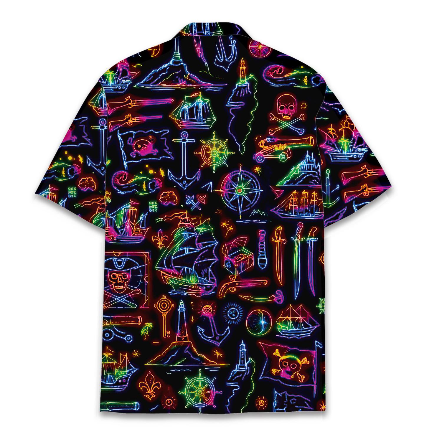 Neon Pirate Skull Hawaiian Shirt for Men Women Youth, Pirate Shirt
