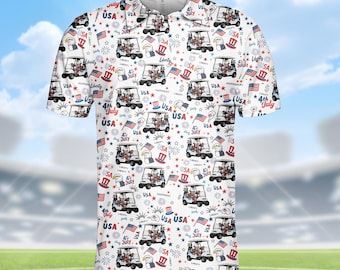 Polo de golf del 4 de julio para hombre y mujer, polo de golf patriótico de EE. UU. con botones, polo del Día de la Independencia con la bandera estadounidense