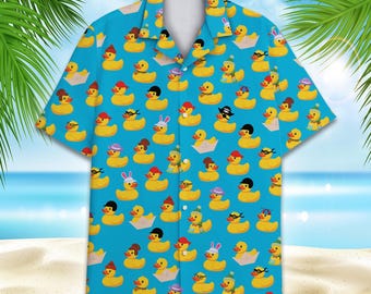 Camisa hawaiana de pato tropical para hombre, mujer y joven, de manga corta con botones, estilo Aloha de pato de goma, ideal para playa de verano, regalo para amantes de los animales.