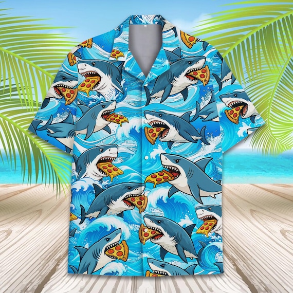 Funny Shark Pizza Hawaiian Shirt Men Women Youth, Beach Foodie