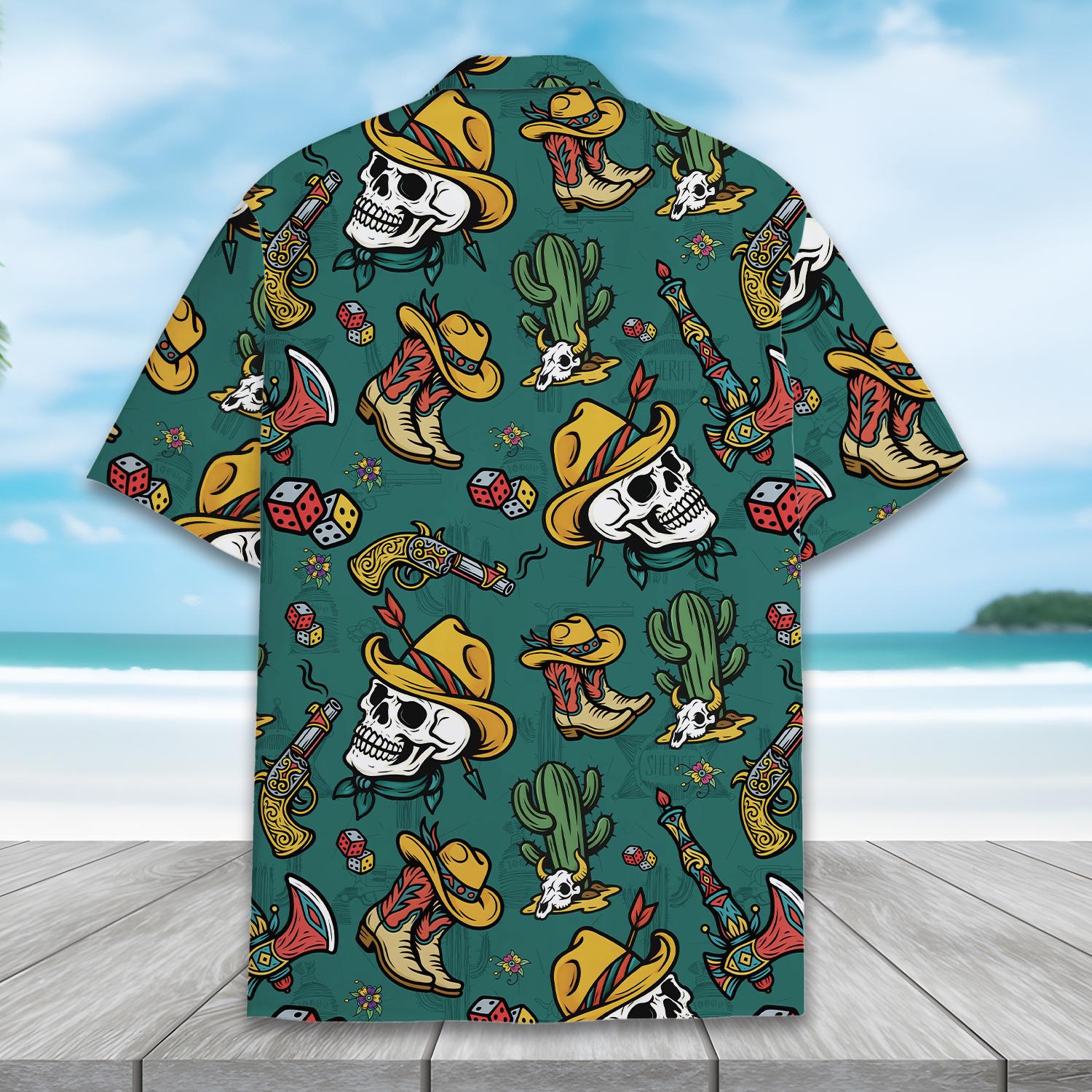 Western Skull Cowboy Hawaiian Shirt Men Women Youth, Retro Cactus