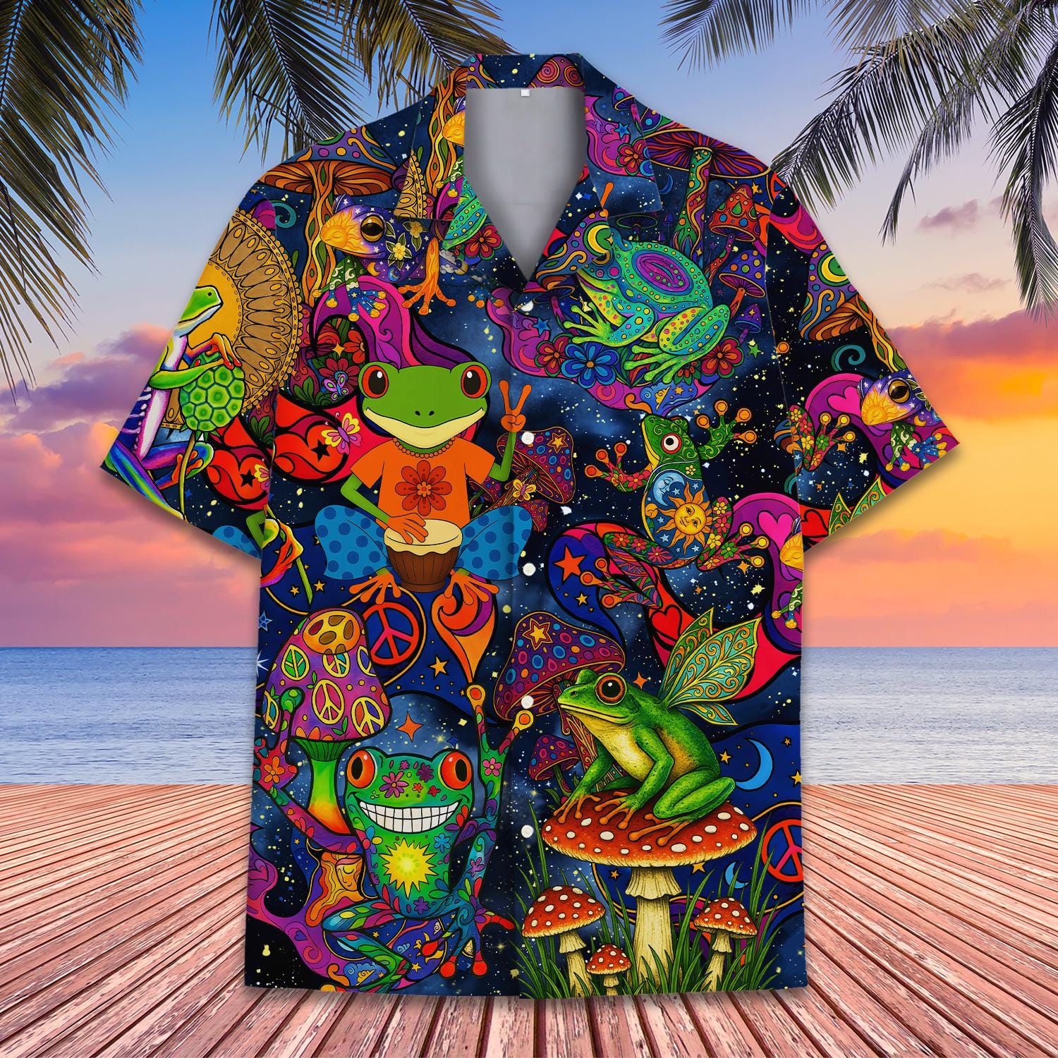 Psychedelic Frog Hawaiian Shirt for Men Women Youth, Hippie