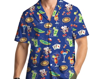 Casino Cocktails Hawaiian Shirt For Men Women, Gambling Button-Down Shirt Short Sleeve, Men's Summer Las Vegas Poker Shirt