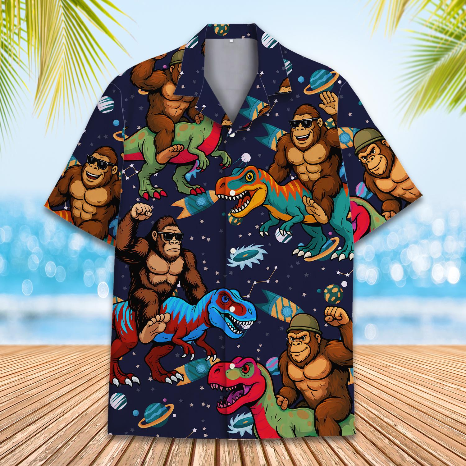 Funny Bigfoot Dinosaur Hawaiian Shirt for Men Women Youth
