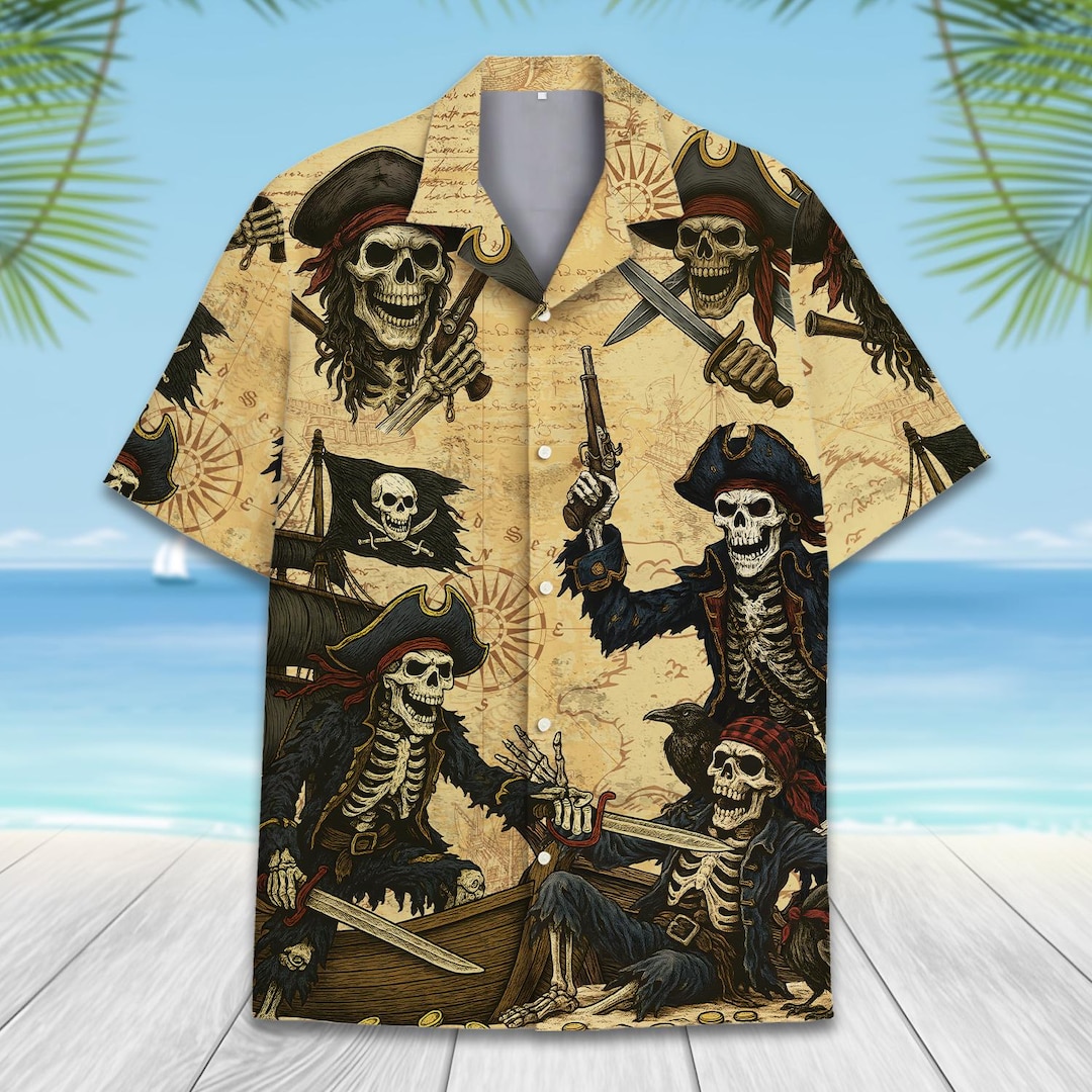 Pirate Hawaiian Shirt for Men Women Youth, Funny Skeleton, Beer