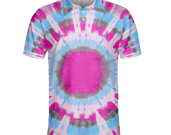 Polo tie-dye para hombre y mujer, camiseta de golf de verano de manga corta con botones, atuendo retro informal, regalo único para amantes del golf.