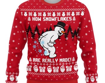 Lustiges Schneemann Weihnachten Sweatshirt, wie Schneeflocken wirklich gemacht werden, Frech Urlaub Humor Gefälschte Hässliche Pullover, Gag Weihnachtsgeschenk