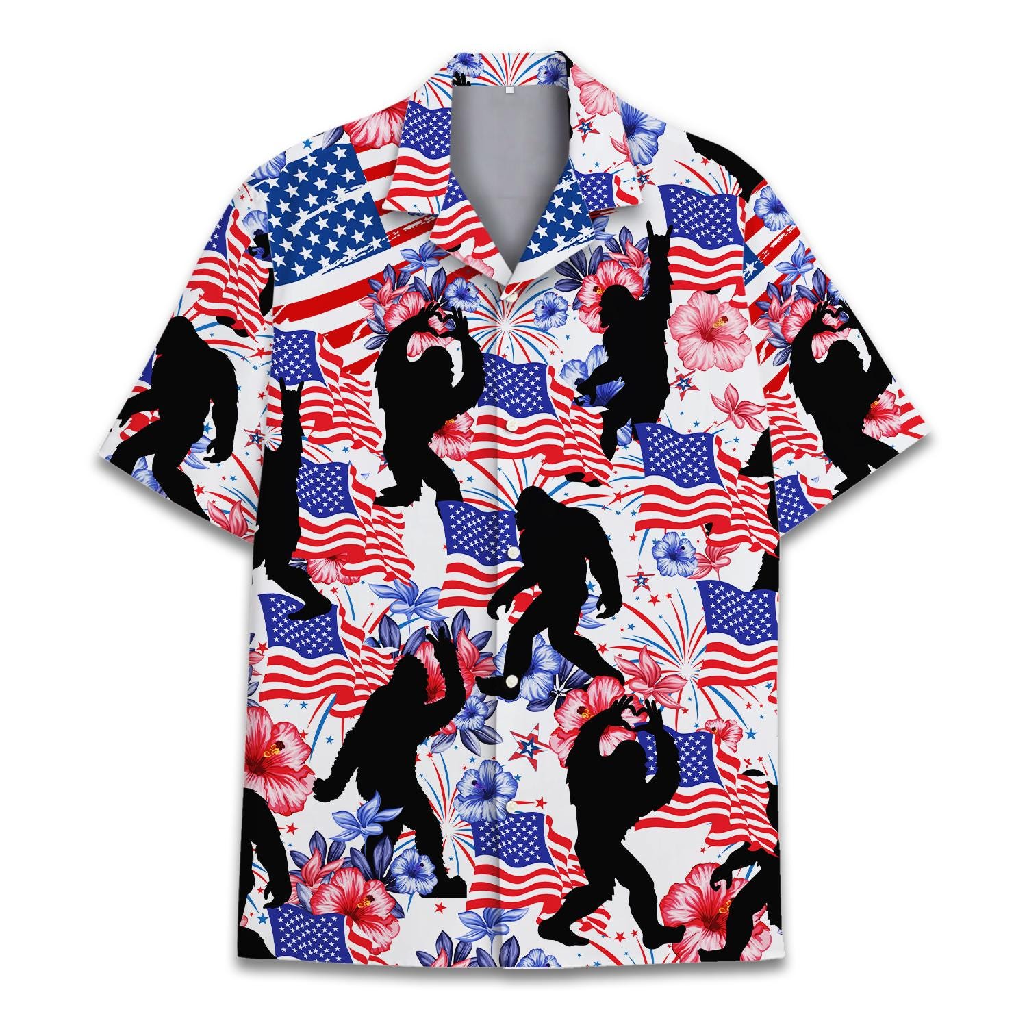 Bigfoot American Flag Hawaiian Shirt for Men Women Youth, Funny
