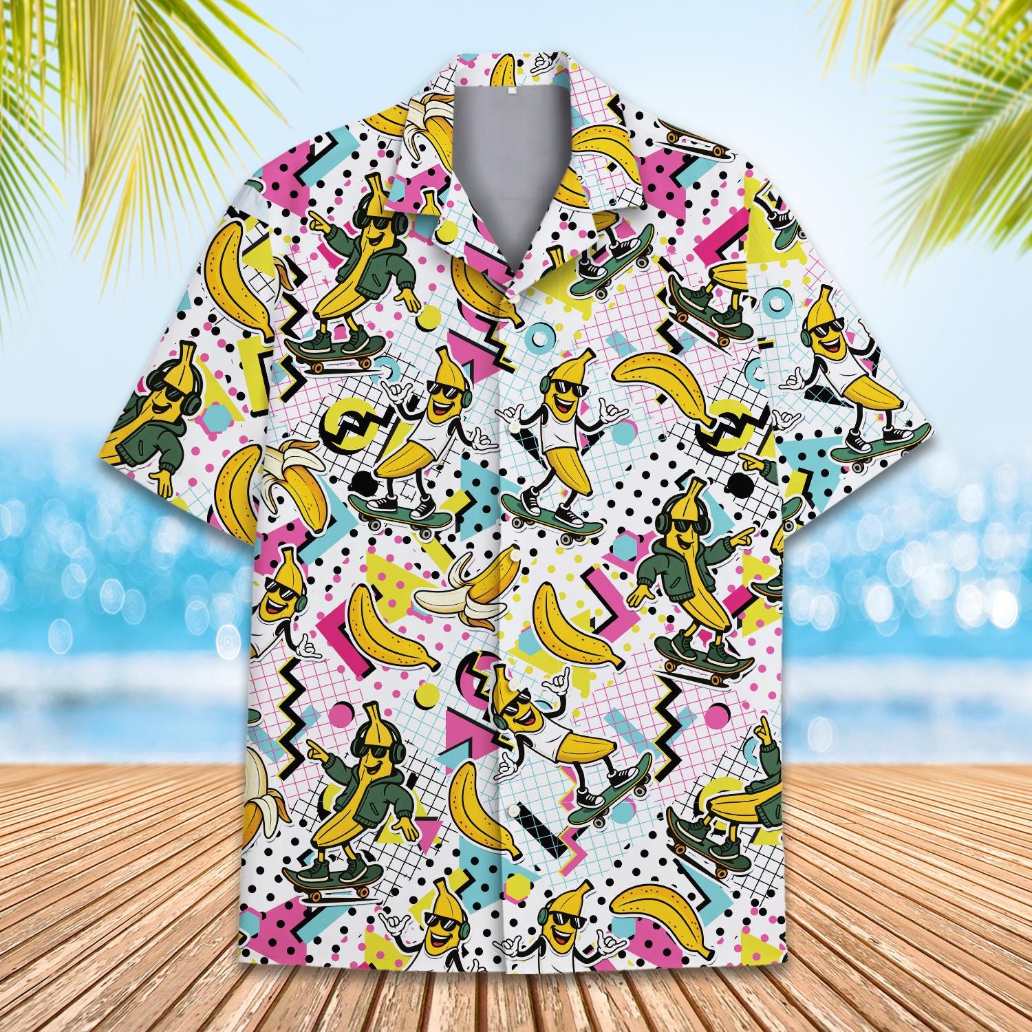 Retro Banana Skater Hawaiian Shirt for Men Women Youth, 80s Pop