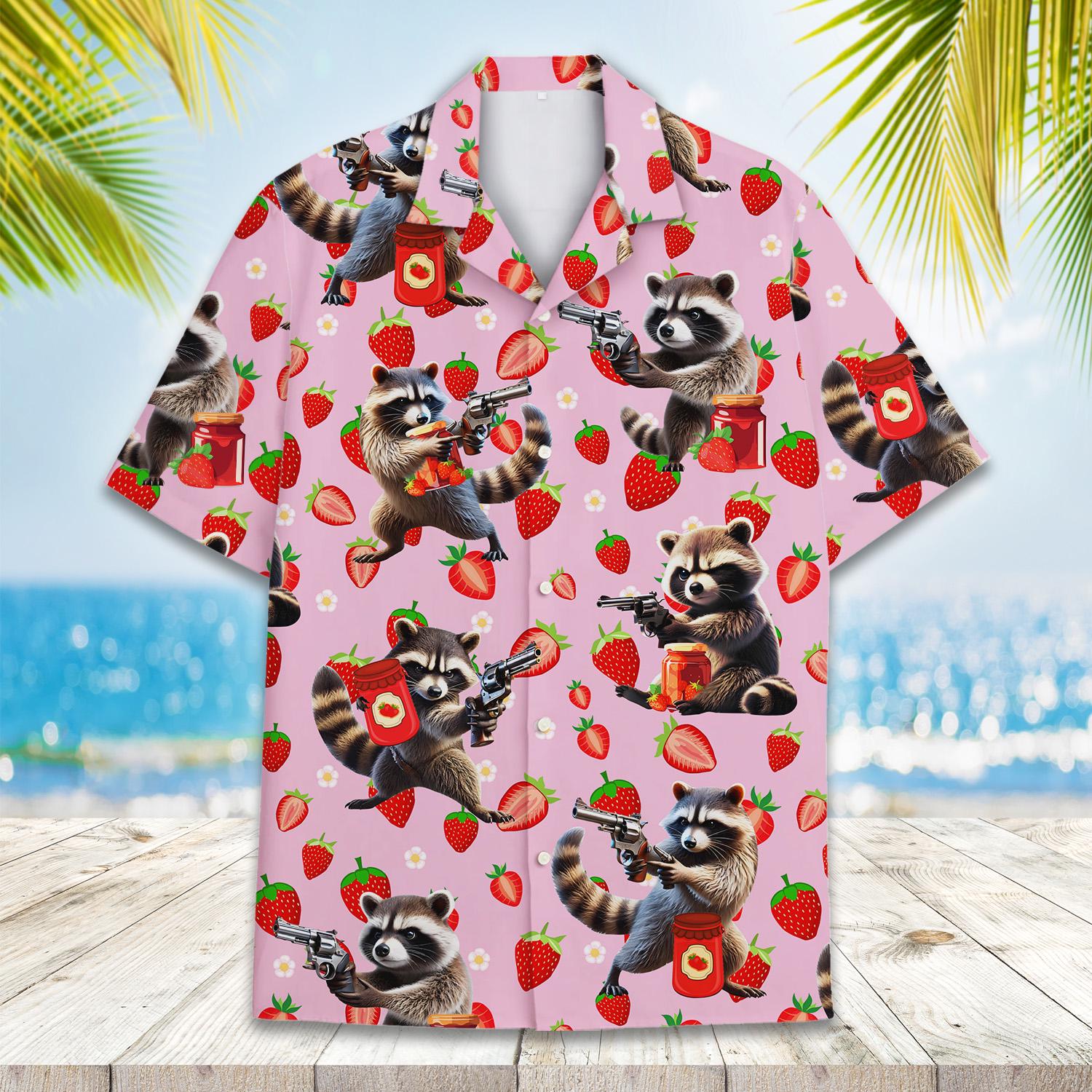 Raccoon & Strawberry Hawaiian Shirt Men Women Youth, Funny Raccoon 