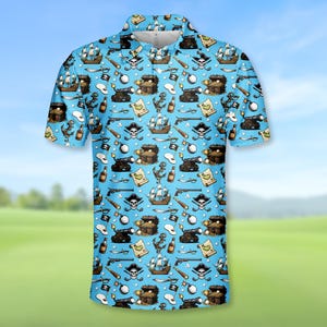 Pirate Map Polo Shirt for Men Women, Treasure Island Nautical Shirt, Skull Pirate Ship Polo Button Up, Summer Adventure Shirt