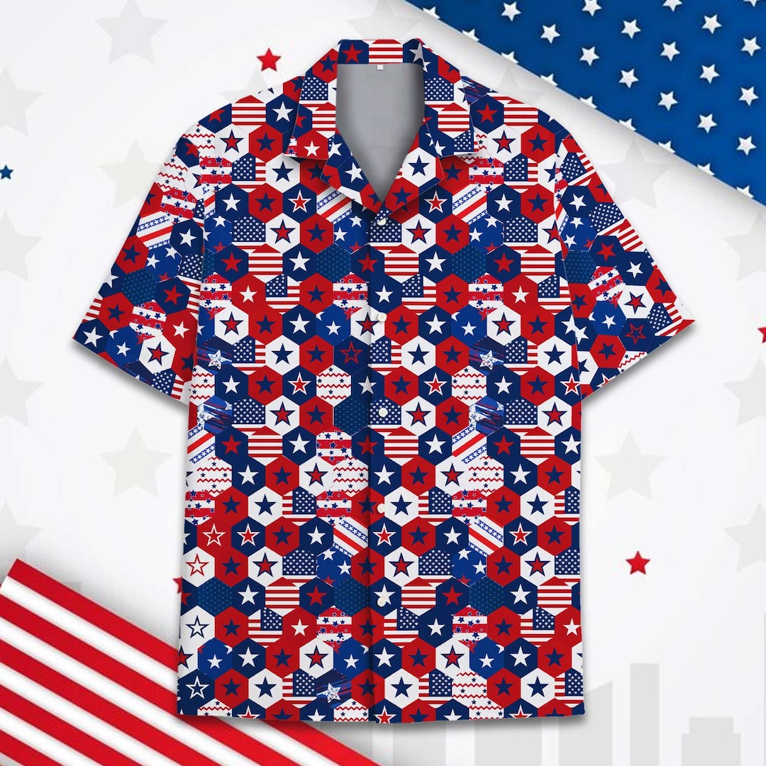 patriotic dress shirts for men LA LEELA Men's Hawaiian Short Sleeve Button Down Shirt Mens 4th of July Patriotic Shirts Casual Vacation Summer Party Shirts for Men 3XL Black,Flags