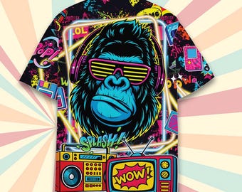 Funny Bigfoot Neon Gorilla Hawaiian Shirt for Men Women Youth, 80s