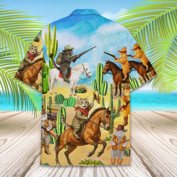 Western Cowboy Cat Hawaiian Shirt for Men Women Youth, Vintage