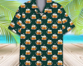 Hawaiiaans biershirt voor mannen vrouwen, grappig shirt met bierpul dichtgeknoopt, zomershirt met korte mouw voor bierliefhebbers, feest- en vakantievibes