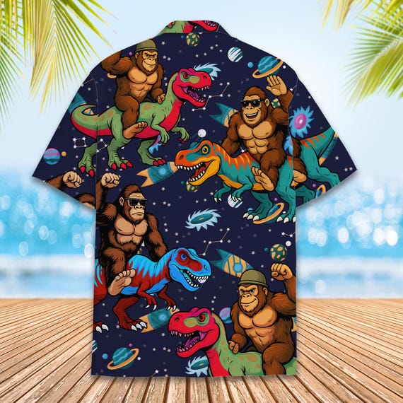 【超希少・当時物】Hawaiian6 Tシャツ＋激レアフライヤー+チケット半券付 Funny Bigfoot Dinosaur Hawaiian Shirt for Men Women Youth