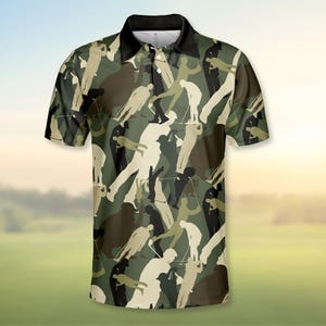 American Flag Camo Golf Polo Shirt for Men Women, Patriotic Golfer Shirt with Camouflage Pattern, USA Golf Gift, Independence Day Outfits