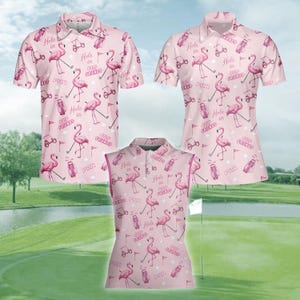 Polo de golf Flamingo para hombre y mujer, divertida camiseta para golfistas, bonita camiseta sin mangas, regalo de par de hoyo en uno para jugadores.