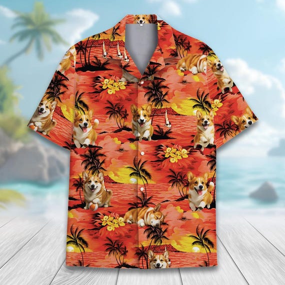 Corgi Sunset Hawaiian Shirt Men Women Youth, Funny Dog Beach