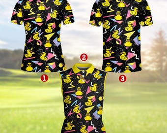 Funny Duck Polo Shirt for Men Women, Retro Neon Sleeveless Golf Polo, 90s Vibe Rubber Duck Shirt, Colorful Summer Party Outfit Unisex