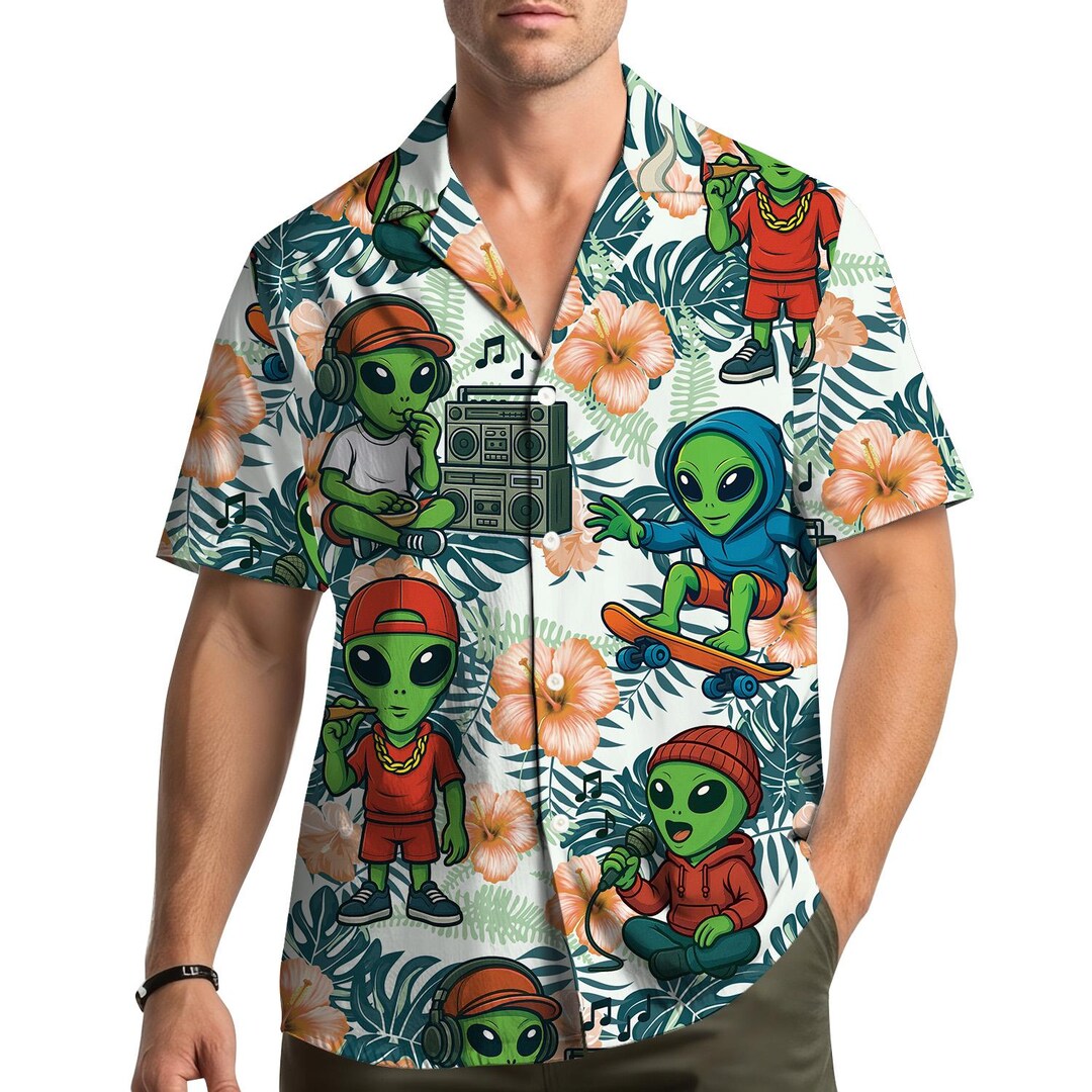 Hip Hop Alien Hawaiian Shirt for Men Women Youth, Funny Alien Aloha ...
