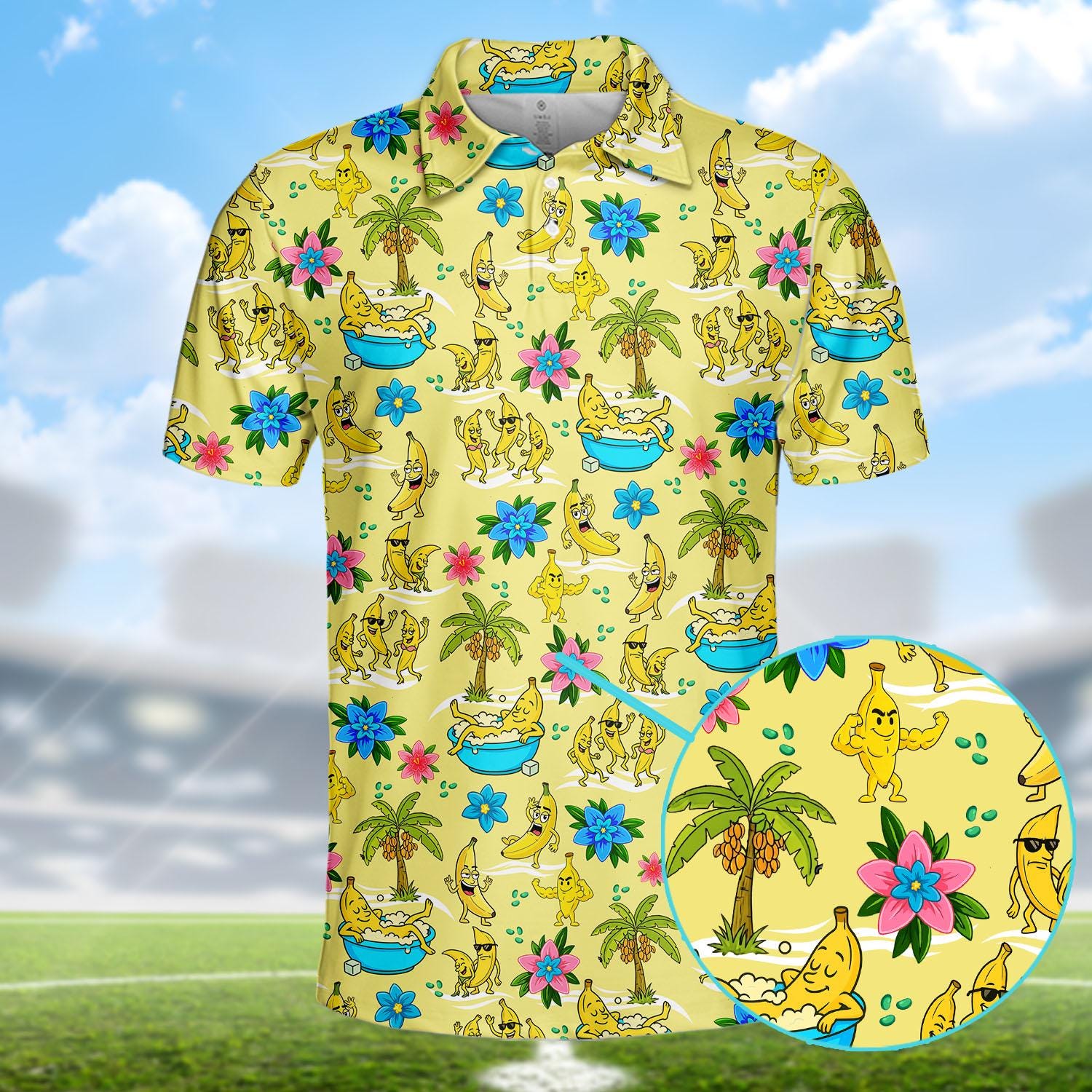 Funny Banana Polo Shirt for Men Women, Tropical Fruit Hawaiian