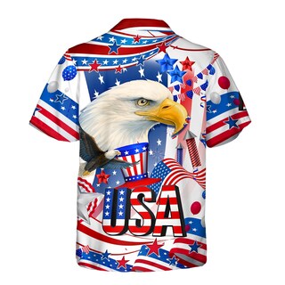 Camisa Havaiana Masculina 4 De Julho - Bandeira Americana, Manga Curta