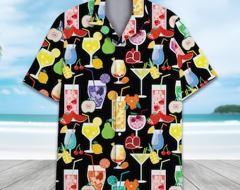 Camicia hawaiana da cocktail divertente per uomo e donna, camicia Aloha con stampa di bevande tropicali, camicia a maniche corte con bottoni per feste estive in spiaggia