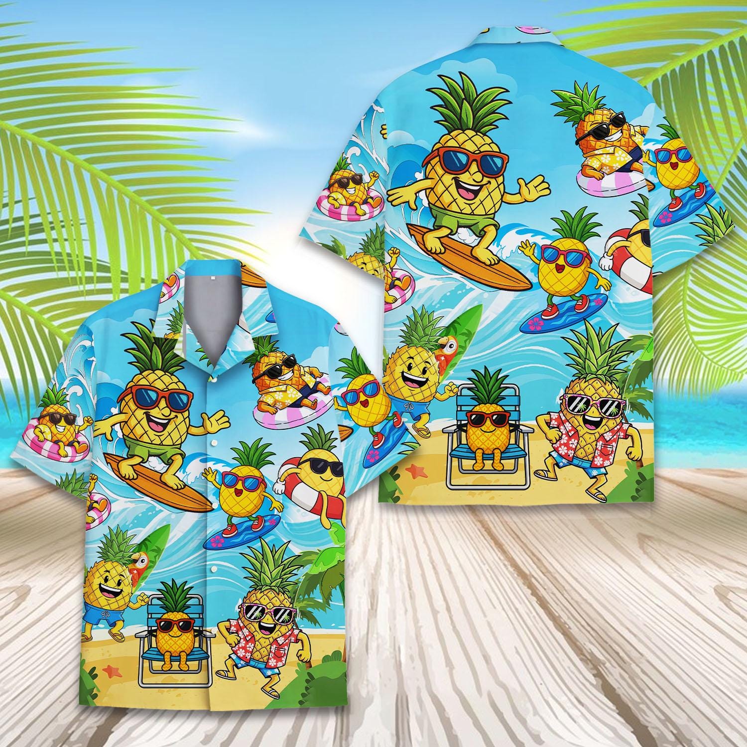 Discover Pineapple Surfing Hawaiian Shirt Men Women Youth, Pineapple Summer Beach Button Up Shirt