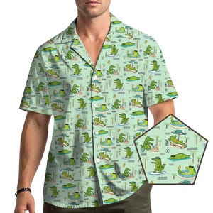 Alligator Hawaiiskjorta för män och kvinnor, roligt tropiskt reptil-djungeltryck, sommarsemesterstrand Aloha med knappar och kort ärm