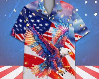 Patriotisches Hawaiihemd Männer Frauen Jugend, 4. Juli Button-Down-Hemd, Kurzarm, Hemd mit amerikanischer Flagge, Outfit zum Unabhängigkeitstag