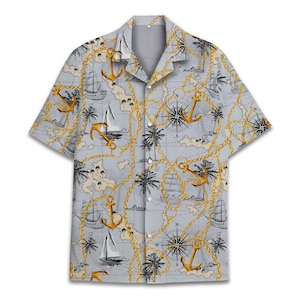 Piraten Hawaiihemd für Männer Frauen Jugend, Pirate Map Shirt Männer Button Up Shirts, Sommer Strand mit kurzen Ärmeln Skull Shirt