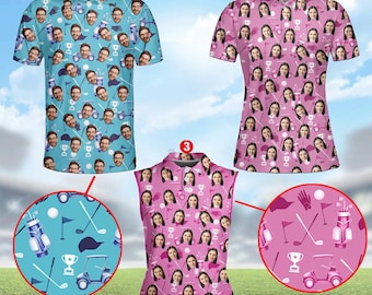 Custom Face Golf Polo Shirt for Men Women, Personalized Photo Golf Shirt, Funny Sports Polo for Golfers, Gift for Him Her