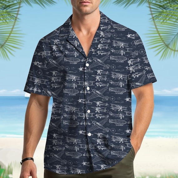 airplane dress shirt Navy Airplane Print Leeward Short Sleeve