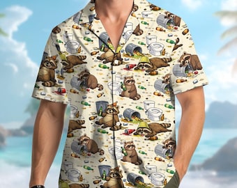 Camisa havaiana engraçada com guaxinim para homens e mulheres, camisa de festa com guaxinim bêbado, camisa havaiana com guaxinim bebendo, camisa de verão com humor adulto