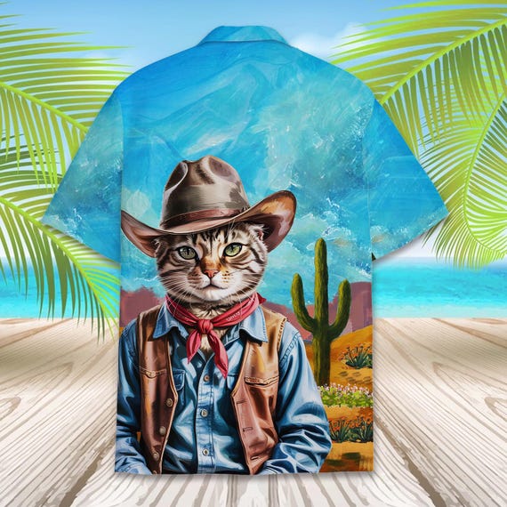 Western Cowboy Cat Hawaiian Shirt for Men Women Youth, Vintage
