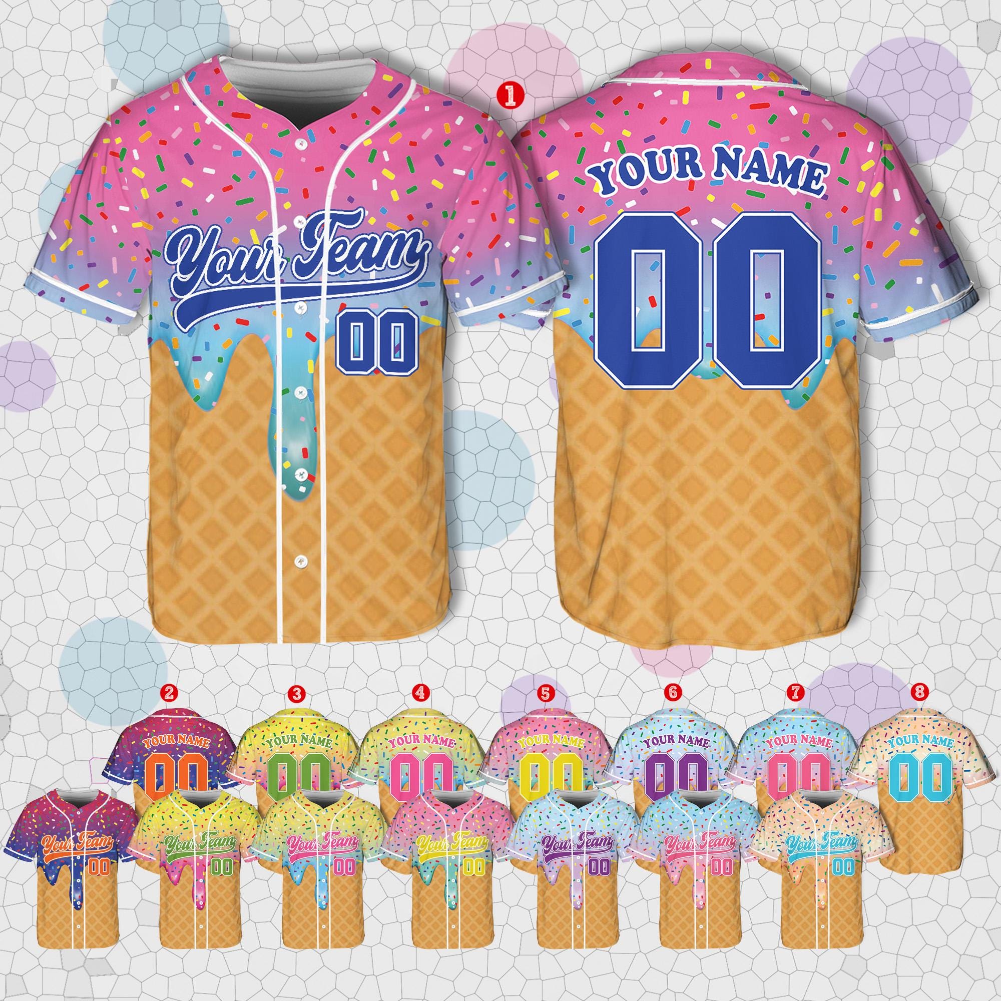 Custom Ice Cream Baseball Jersey, Personalized Name and