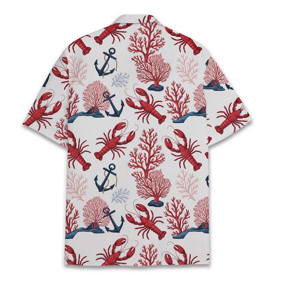 Tropical Lobster Hawaiian Shirt Men Women Youth, Anchor & Coral