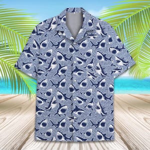 Shark Hawaiian Shirt Men Women Youth, Shark Aloha Shirt, Short Sleeve Button Down Summer Shirt, Retro Beach Shirt